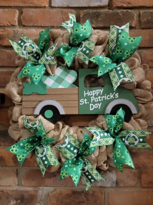 Happy St Patrick's Day Truck 16" Burlap Wreath