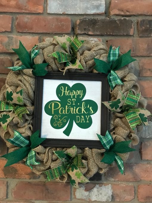 Happy St Patrick's Day Shamrocks 16" Burlap Wreath