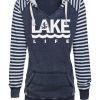 Lake Life Women's Navy Anchor Striped Chalk Fleece Hoodie