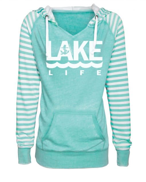 Michigan Lake Life Women's Seaglass Striped Chalk Fleece Hoodie