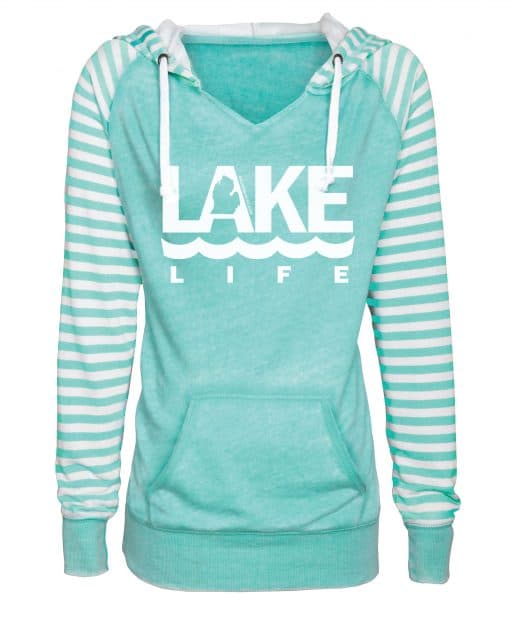 Michigan Lake Life Women's Seaglass Striped Chalk Fleece Hoodie