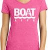 Boat Life Women's Pink Anchor V-Neck T-Shirt Tee