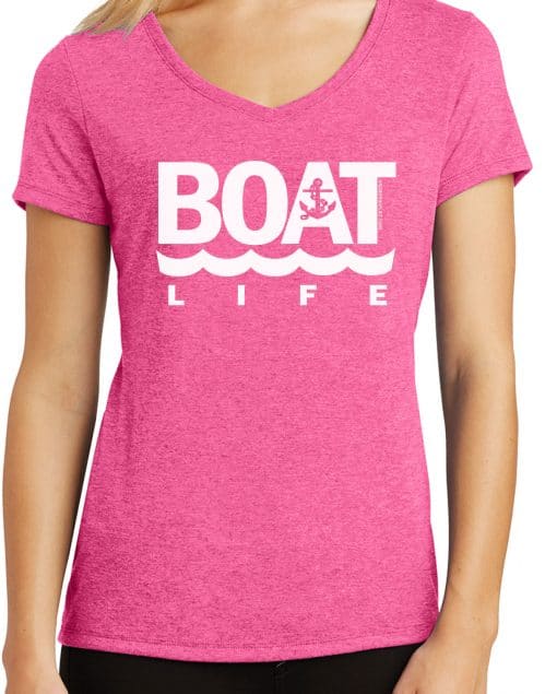 Boat Life Women's Pink Anchor V-Neck T-Shirt Tee