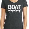 Boat Life Women's Black Frost Anchor V-Neck T-Shirt Tee