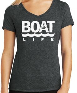 Boat Life Women's Black Frost Anchor V-Neck T-Shirt Tee