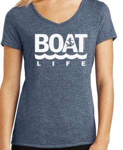 Boat Life Women's Navy Frost Anchor V-Neck T-Shirt Tee