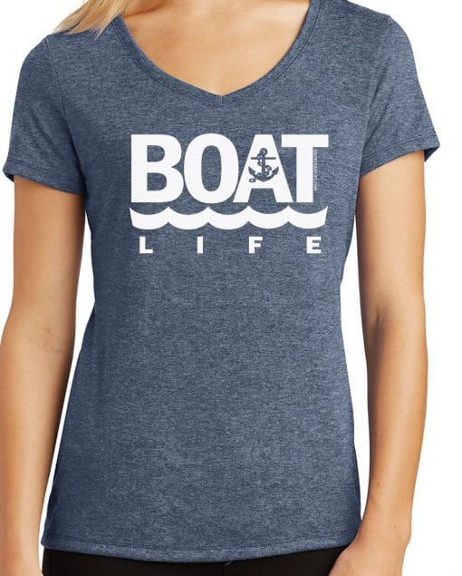 Boat Life Women's Navy Frost Anchor V-Neck T-Shirt Tee