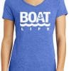 Boat Life Women's Blue Frost Anchor V-Neck T-Shirt Tee