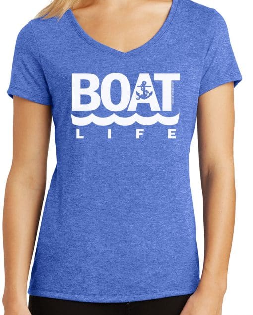 Boat Life Women's Blue Frost Anchor V-Neck T-Shirt Tee