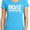 Boat Life Women's Turquoise Anchor V-Neck T-Shirt Tee