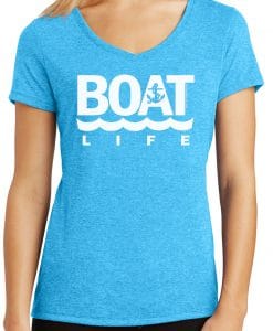 Boat Life Women's Turquoise Anchor V-Neck T-Shirt Tee