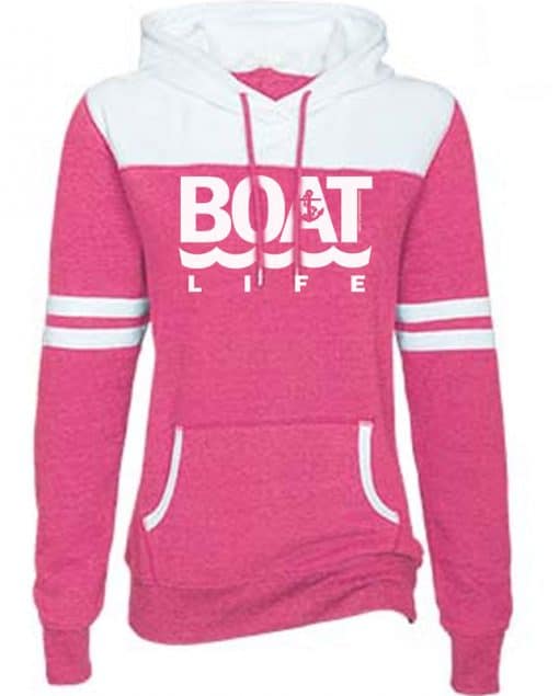 Boat Life Women's Pink Anchor Varsity Fleece Hoodie