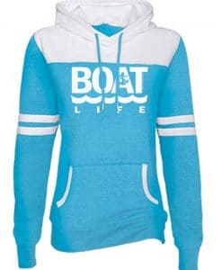 Boat Life Women's Turquoise Anchor Varsity Fleece Hoodie