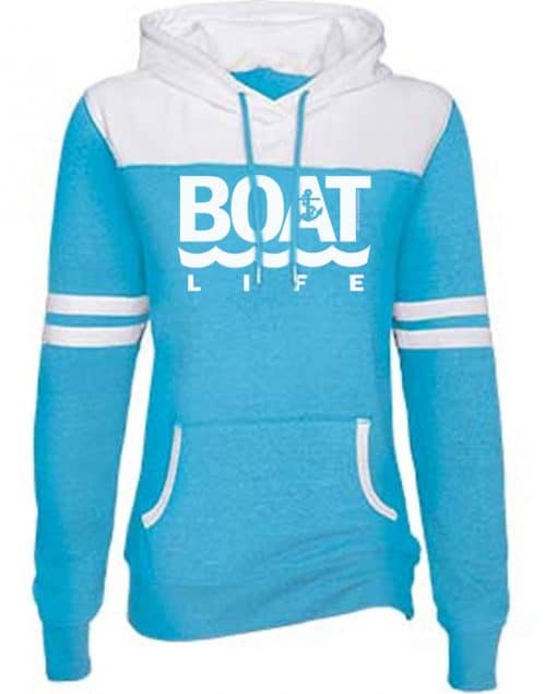 Boat Life Women's Turquoise Anchor Varsity Fleece Hoodie