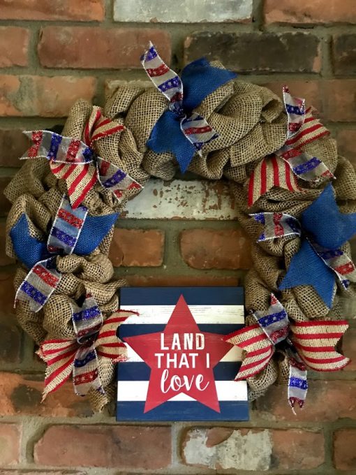 Patriotic Land That I Love 16" Burlap Wreath Door Decor