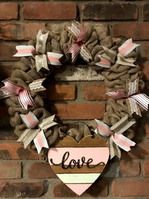 Heart Love Pink 16" Burlap Wreath Door Decor