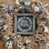 Merry Christmas Black and Green 16" Burlap Wreath Door Decor