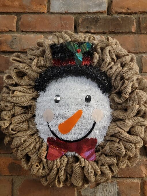 Snowman Sparkly 16" Burlap Christmas Wreath Door Decor