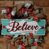 Believe 16" Burlap Christmas Wreath Door Decor