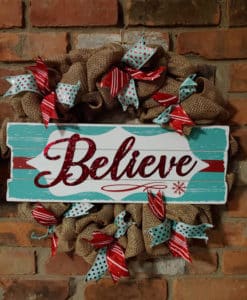 Believe 16" Burlap Christmas Wreath Door Decor