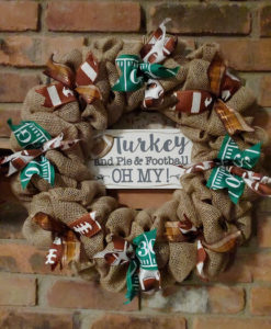 Turkey and Pie and Football Oh My 16" Fall Burlap Wreath