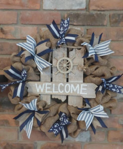 Welcome Nautical 16" Burlap Wreath Door Decor