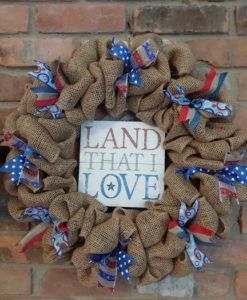 Land That I Love Red White Blue 16" Burlap Wreath Door Decor