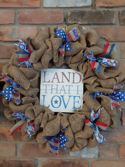 Land That I Love Red White Blue 16" Burlap Wreath Door Decor