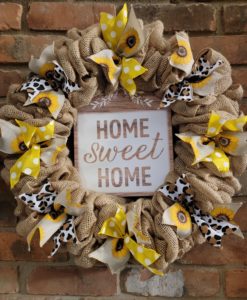 Home Sweet Home Sunflower Leopard 16" Burlap Wreath Door Decor