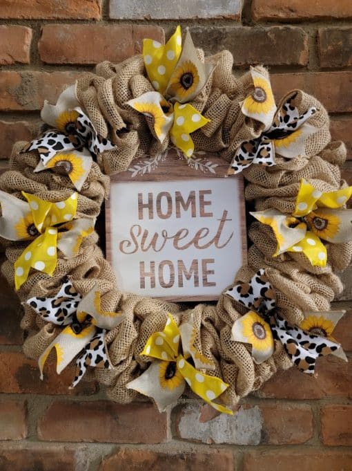 Home Sweet Home Sunflower Leopard 16" Burlap Wreath Door Decor