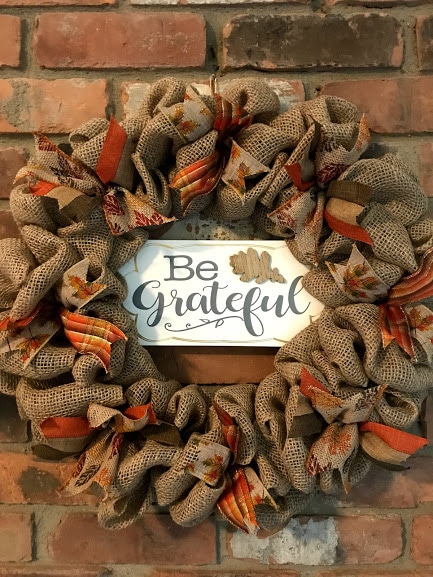 Be Grateful Thanksgiving 16" Burlap Wreath
