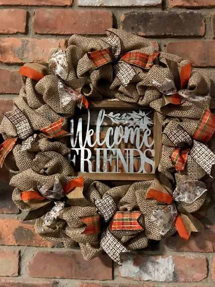 Welcome Friends Fall 16" Burlap Wreath Door Decor