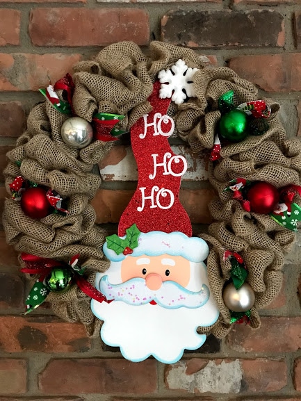 Santa Ho Ho Ho 16" Burlap Christmas Wreath