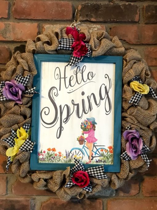 Hello Spring 18" Burlap Wreath Door Decor