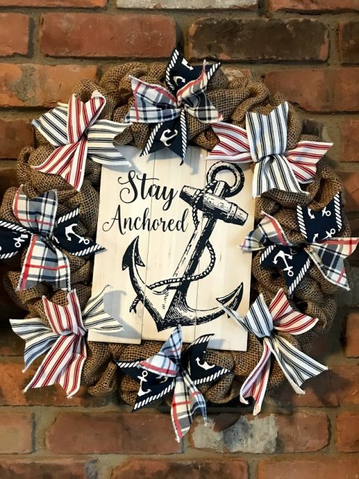 Stay Anchored Red White & Blue 16" Nautical Burlap Wreath