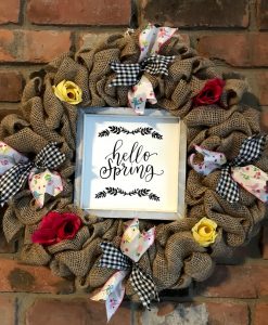 Hello Spring Rose 16" Burlap Wreath Door Decor