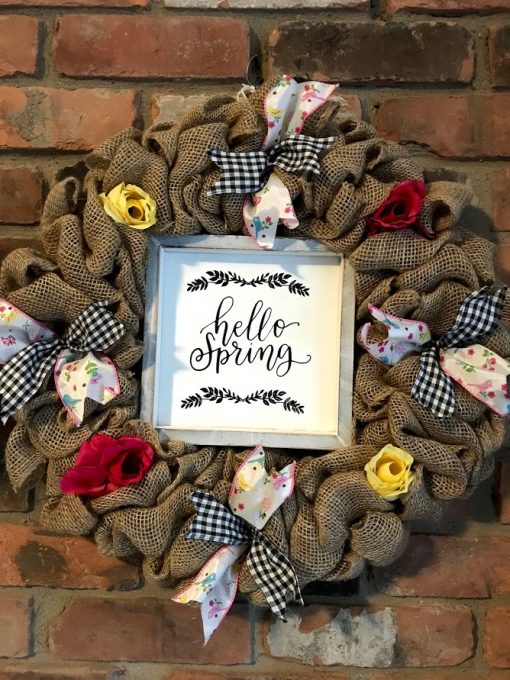 Hello Spring Rose 16" Burlap Wreath Door Decor