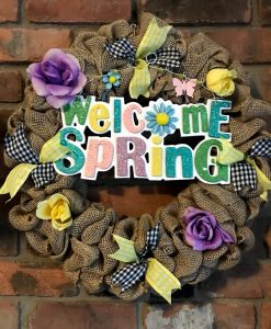 Welcome Spring 16" Burlap Wreath Door Decor