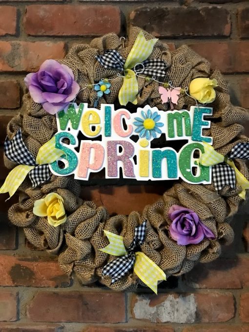 Welcome Spring 16" Burlap Wreath Door Decor