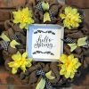 Hello Spring Yellow Flower 16" Burlap Wreath Door Decor