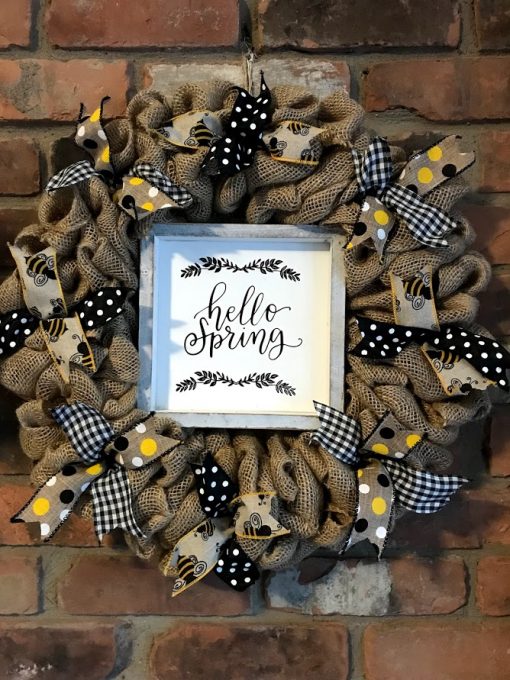 Hello Spring Bee 16" Burlap Wreath Door Decor