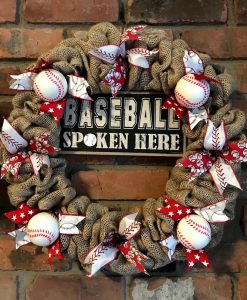 Baseball Spoken Here 16" Burlap Wreath Door Decor