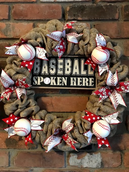 Baseball Spoken Here 16" Burlap Wreath Door Decor