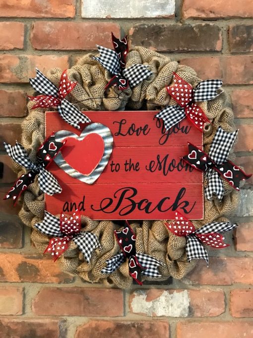 Love You to the Moon and Back 16" Burlap Wreath Door Decor