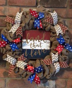 Land That I Love 16" Burlap Wreath Door Decor