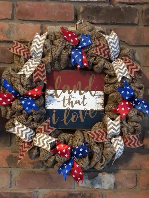 Land That I Love 16" Burlap Wreath Door Decor