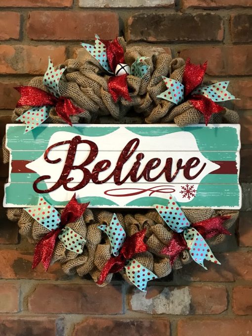 Believe 16" Burlap Wreath Door Decor