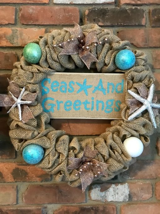 Seas and Greetings 16" Nautical Burlap Christmas Wreath