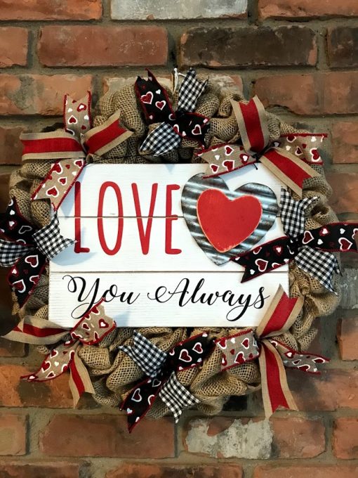 Love You Always 16" Burlap Wreath Door Decor