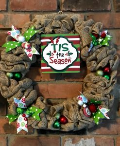 Tis the Season 16" Burlap Christmas Wreath Door Decor